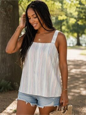 46.   NWT Doe & Rae Sunkissed Stripes Open Back Halter Tank Top Multicolor